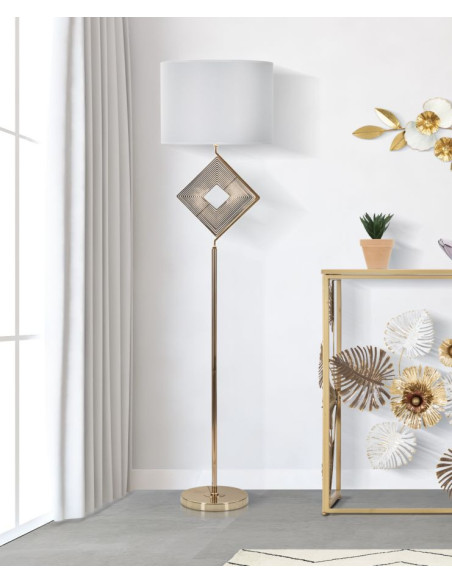 Grand Lampadaire sur pied design art déco Métal Doré Tissu Blanc Move H 161 cm 