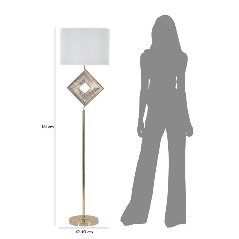 Grand Lampadaire sur pied design art déco Métal Doré Tissu Blanc Move H 161 cm 