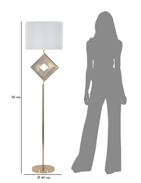 Grand Lampadaire sur pied design art déco Métal Doré Tissu Blanc Move H 161 cm 