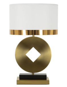 Lampe à poser design art déco Métal Doré Tissu Blanc Coin H 53 cm 