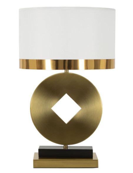 Lampe à poser design art déco Métal Doré Tissu Blanc Coin H 53 cm 