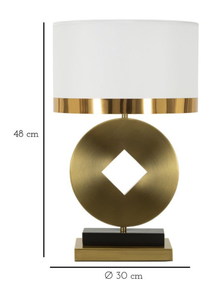 Lampe à poser design art déco Métal Doré Tissu Blanc Coin H 53 cm 