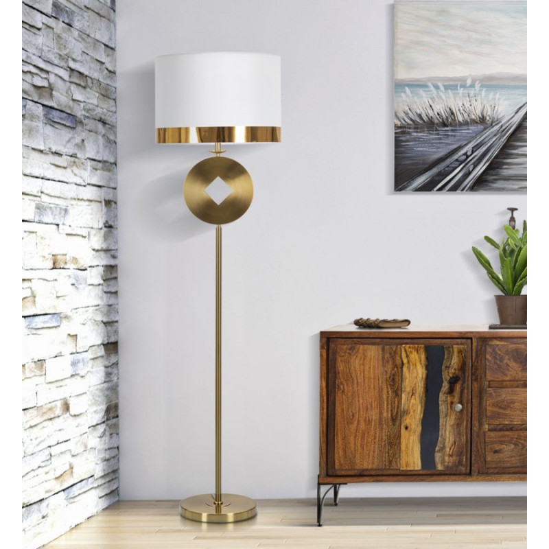 Grand Lampadaire sur pied design art déco Métal Doré Tissu Blanc Coin H 151 cm 