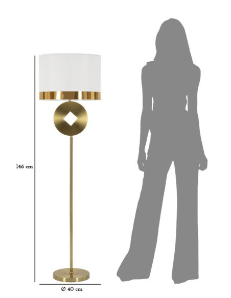 Grand Lampadaire sur pied design art déco Métal Doré Tissu Blanc Coin H 151 cm 