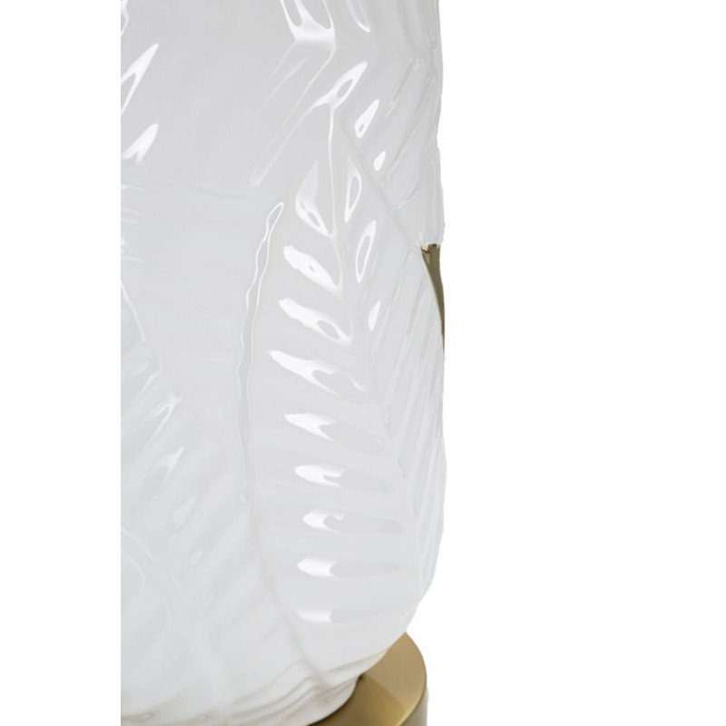 Grande Lampe à poser design art déco Céramique Métal Tissu Blanc Doré Motif feuilles Leaves H 70 cm 