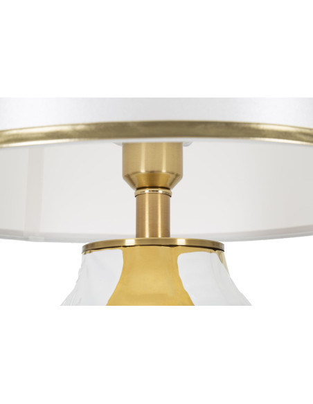 Grande Lampe à poser design art déco Céramique Métal Tissu Blanc Doré Motif feuilles Leaves H 70 cm 