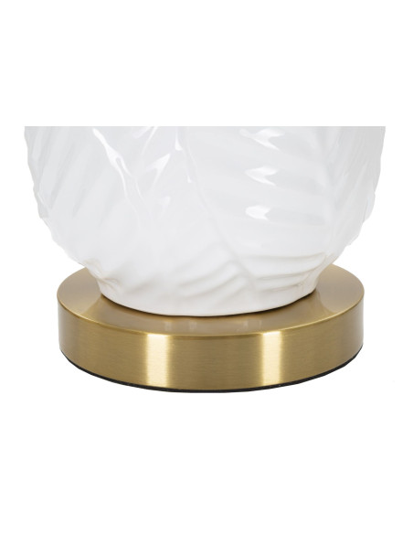 Grande Lampe à poser design art déco Céramique Métal Tissu Blanc Doré Motif feuilles Leaves H 70 cm 