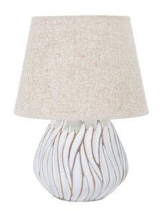 Lampe à poser design contemporain Résine Blanc Motif lignes Tissu Beige Honduras H 48 cm 