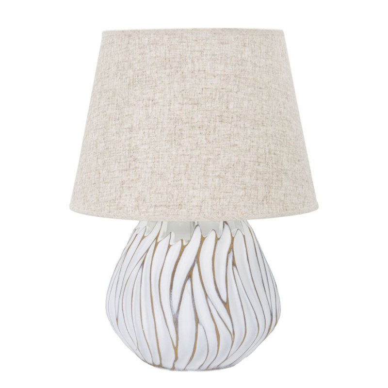 Lampe à poser design contemporain Résine Blanc Motif lignes Tissu Beige Honduras H 48 cm 