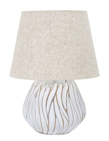 Lampe à poser design contemporain Résine Blanc Motif lignes Tissu Beige Honduras H 48 cm 