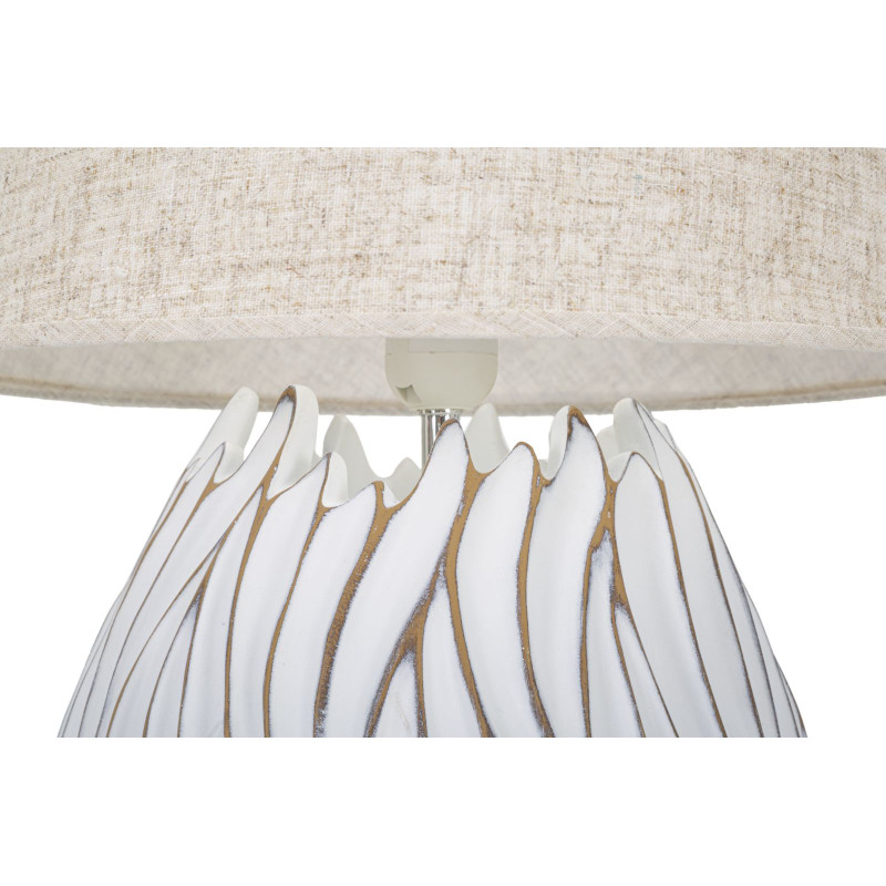 Lampe à poser design contemporain Résine Blanc Motif lignes Tissu Beige Honduras H 48 cm 