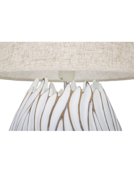 Lampe à poser design contemporain Résine Blanc Motif lignes Tissu Beige Honduras H 48 cm 