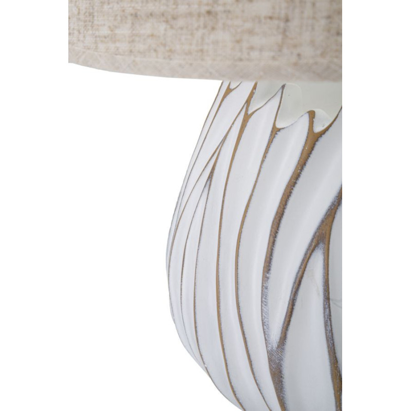 Lampe à poser design contemporain Résine Blanc Motif lignes Tissu Beige Honduras H 48 cm 