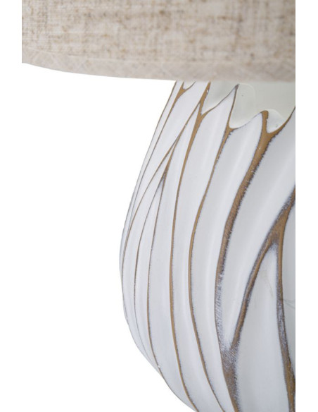 Lampe à poser design contemporain Résine Blanc Motif lignes Tissu Beige Honduras H 48 cm 