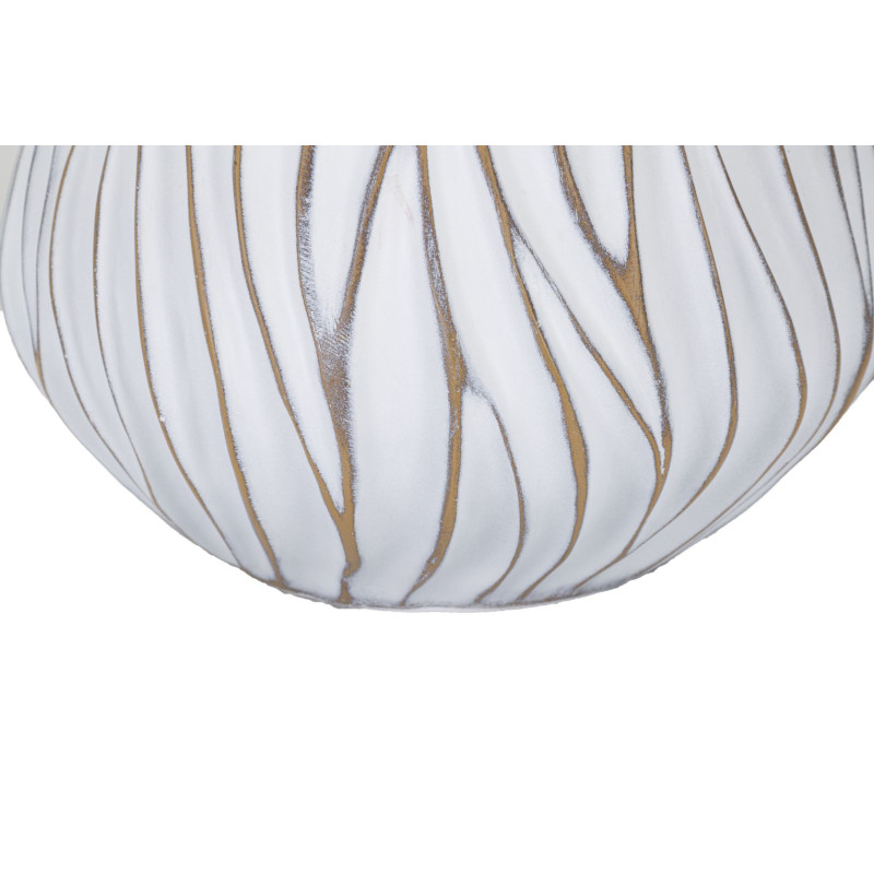 Lampe à poser design contemporain Résine Blanc Motif lignes Tissu Beige Honduras H 48 cm 