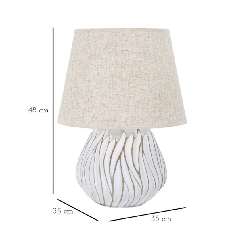 Lampe à poser design contemporain Résine Blanc Motif lignes Tissu Beige Honduras H 48 cm 