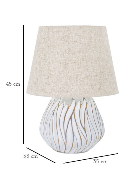 Lampe à poser design contemporain Résine Blanc Motif lignes Tissu Beige Honduras H 48 cm 