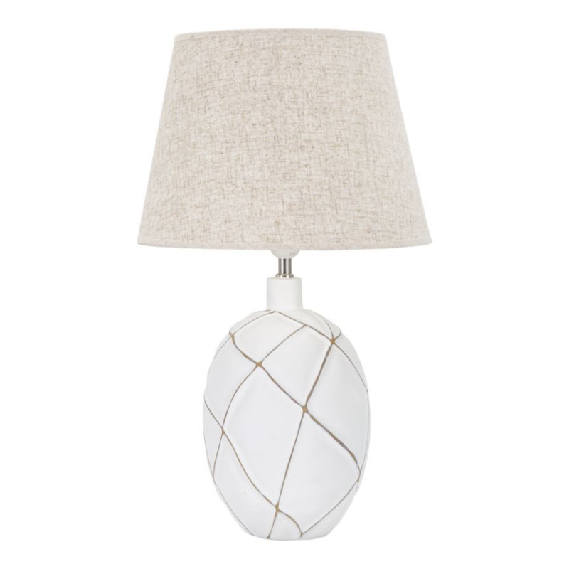 Grande Lampe à poser design contemporain Résine Blanc Motif lignes Tissu Beige Lines H 60 cm 