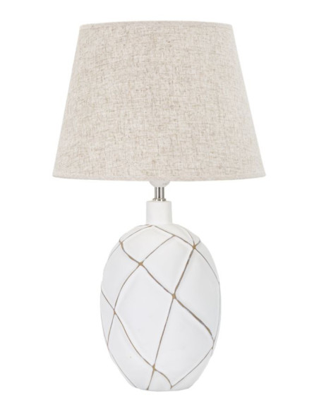 Grande Lampe à poser design contemporain Résine Blanc Motif lignes Tissu Beige Lines H 60 cm 
