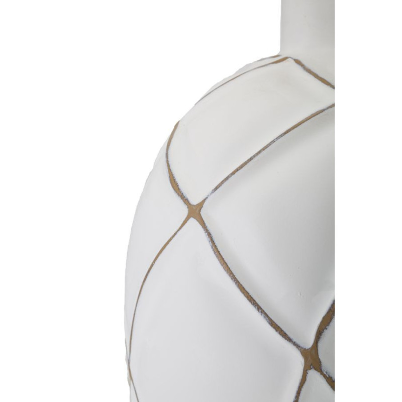 Grande Lampe à poser design contemporain Résine Blanc Motif lignes Tissu Beige Lines H 60 cm 