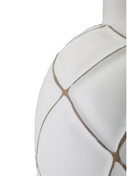 Grande Lampe à poser design contemporain Résine Blanc Motif lignes Tissu Beige Lines H 60 cm 