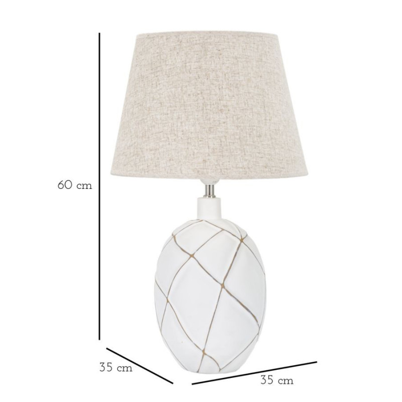 Grande Lampe à poser design contemporain Résine Blanc Motif lignes Tissu Beige Lines H 60 cm 
