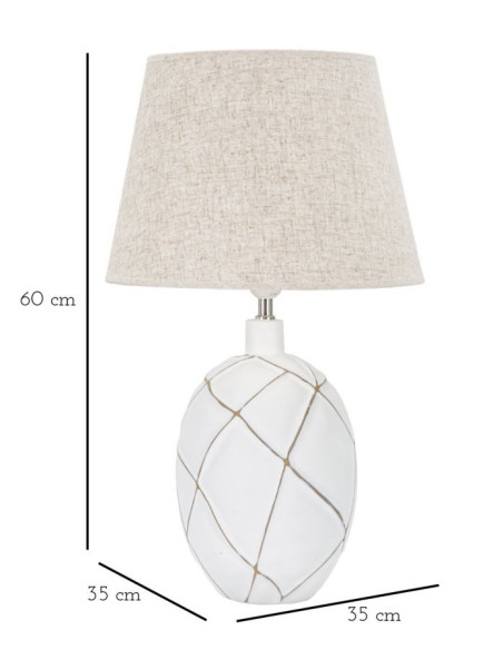 Grande Lampe à poser design contemporain Résine Blanc Motif lignes Tissu Beige Lines H 60 cm 