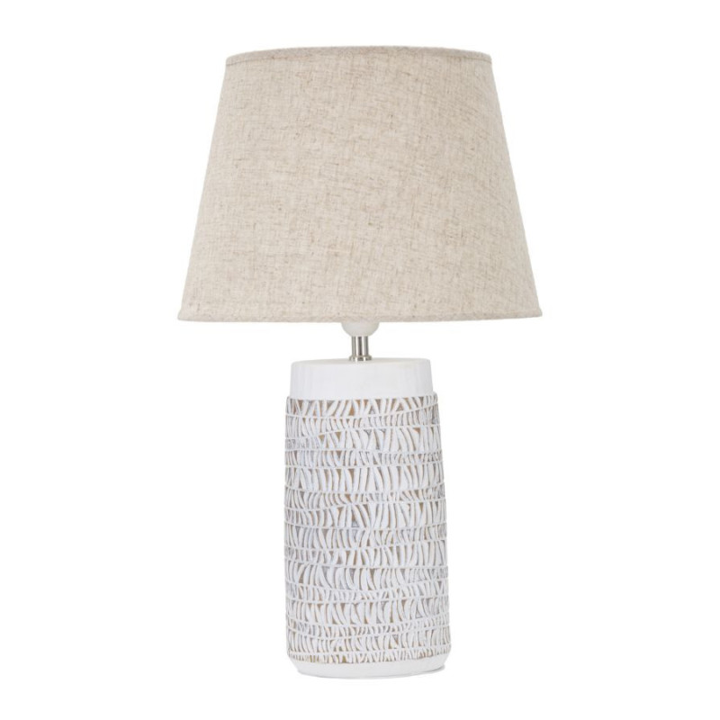 Grande Lampe à poser ethnique chic Résine Blanc Marron clair Tissu Beige Nairobi H 60 cm 