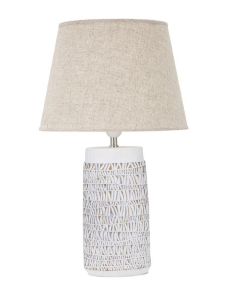Grande Lampe à poser ethnique chic Résine Blanc Marron clair Tissu Beige Nairobi H 60 cm 