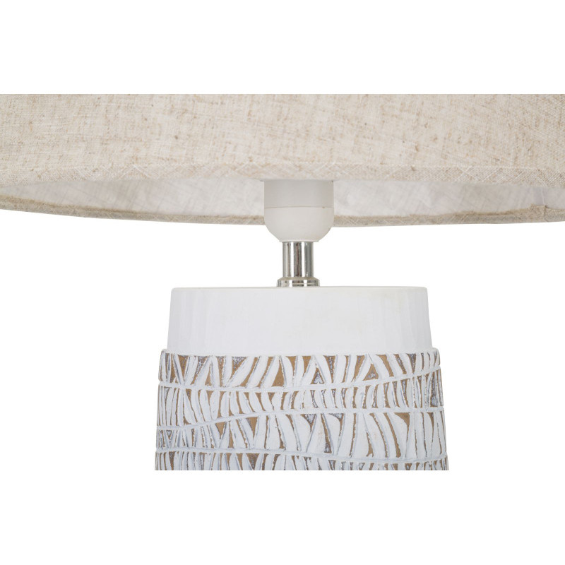 Grande Lampe à poser ethnique chic Résine Blanc Marron clair Tissu Beige Nairobi H 60 cm 