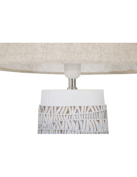 Grande Lampe à poser ethnique chic Résine Blanc Marron clair Tissu Beige Nairobi H 60 cm 