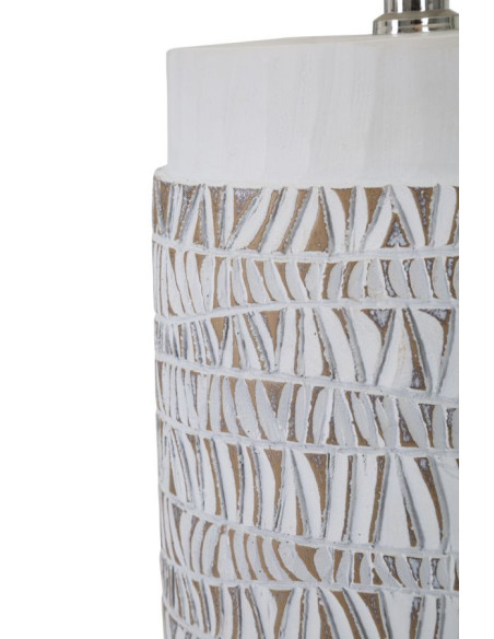 Grande Lampe à poser ethnique chic Résine Blanc Marron clair Tissu Beige Nairobi H 60 cm 