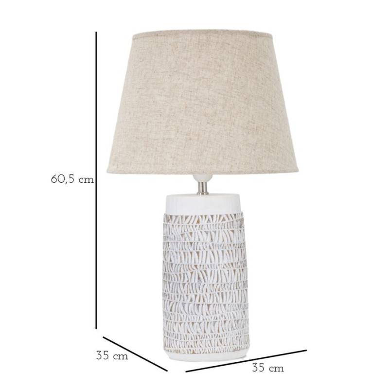 Grande Lampe à poser ethnique chic Résine Blanc Marron clair Tissu Beige Nairobi H 60 cm 