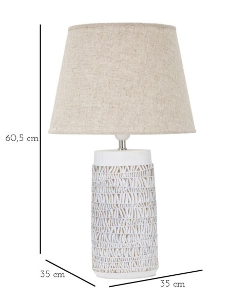 Grande Lampe à poser ethnique chic Résine Blanc Marron clair Tissu Beige Nairobi H 60 cm 