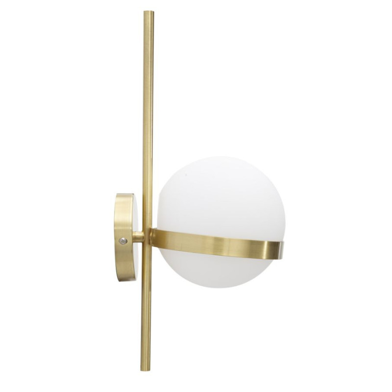 Applique murale design art déco 1 boule Verre Blanc Métal Doré Glamy 