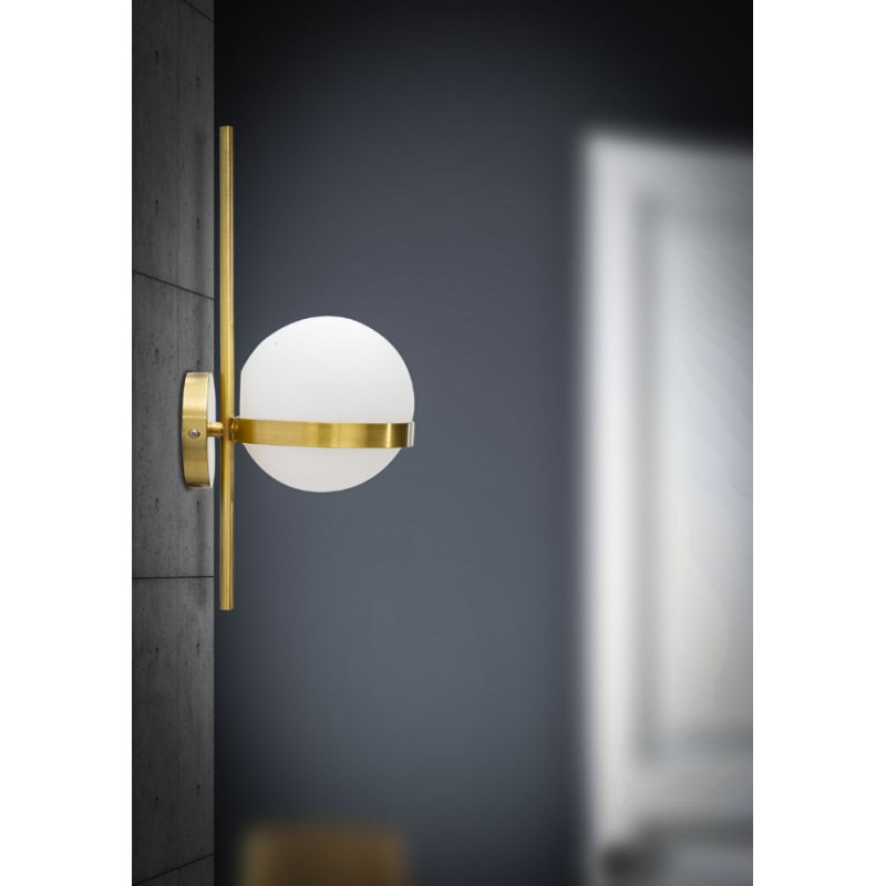 Applique murale design art déco 1 boule Verre Blanc Métal Doré Glamy 