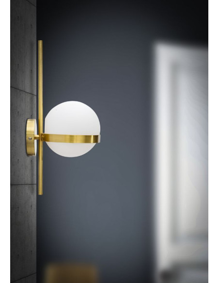 Applique murale design art déco 1 boule Verre Blanc Métal Doré Glamy 