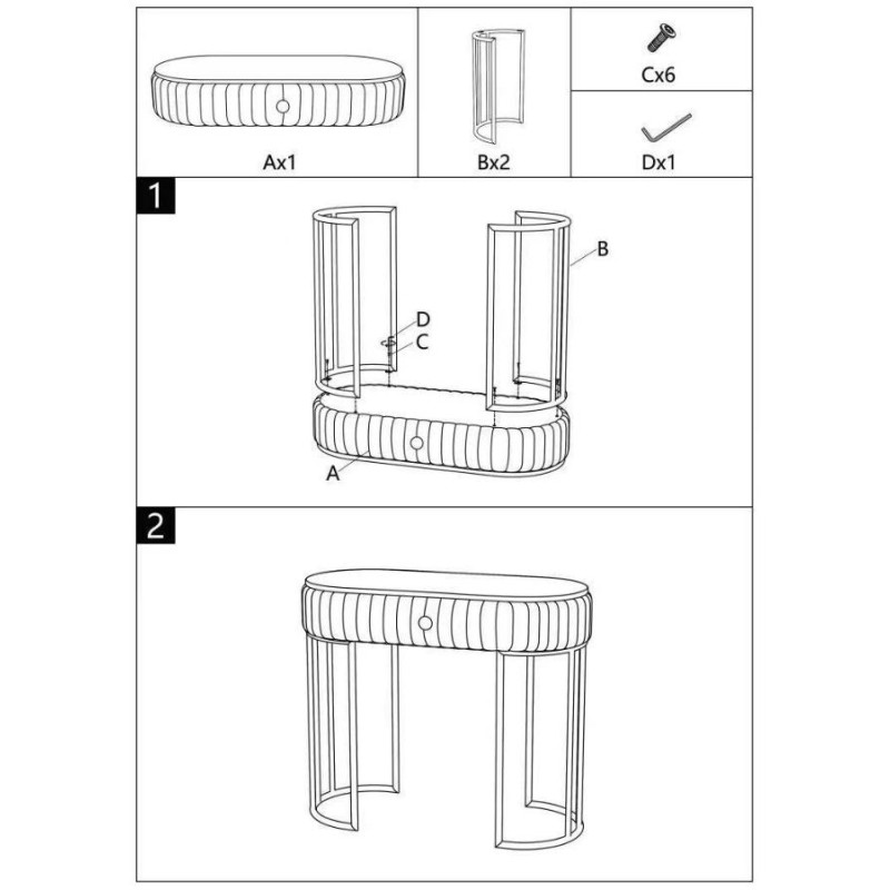 Console moderne Arrondie 1 tiroir en Velours Noir Métal Doré Bois Blanc Effet marbre Montpellier 