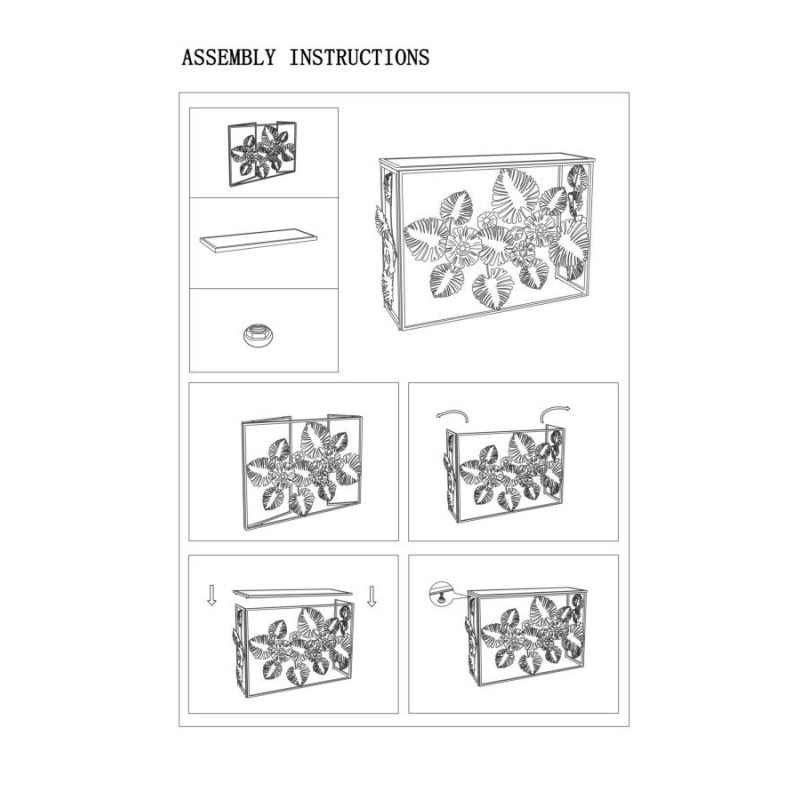 Console moderne Rectangulaire en Métal Doré Miroir Motif feuilles Floris 