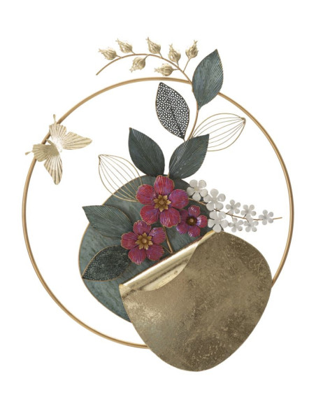 Décoration murale design Fleurs & Papillon Métal Doré Verre Rouge Gard H 84 cm 