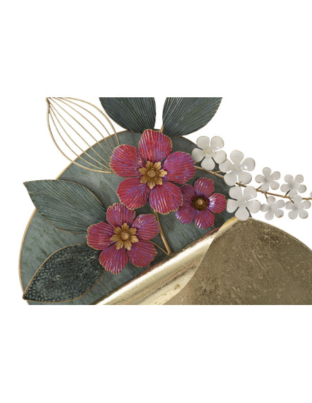 Décoration murale design Fleurs & Papillon Métal Doré Verre Rouge Gard H 84 cm 