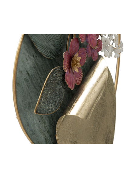 Décoration murale design Fleurs & Papillon Métal Doré Verre Rouge Gard H 84 cm 