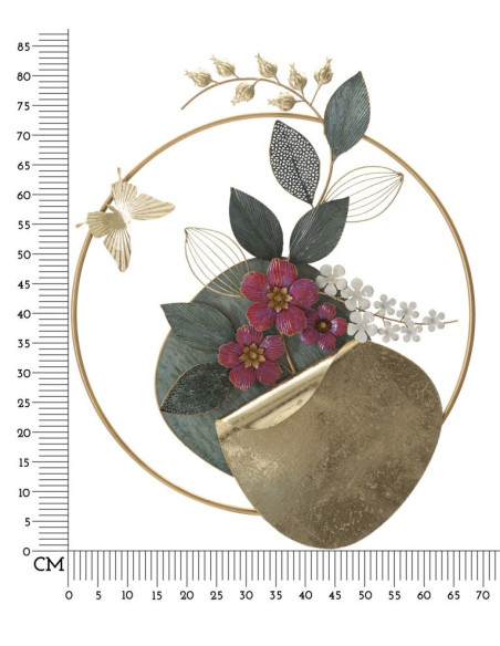 Décoration murale design Fleurs & Papillon Métal Doré Verre Rouge Gard H 84 cm 