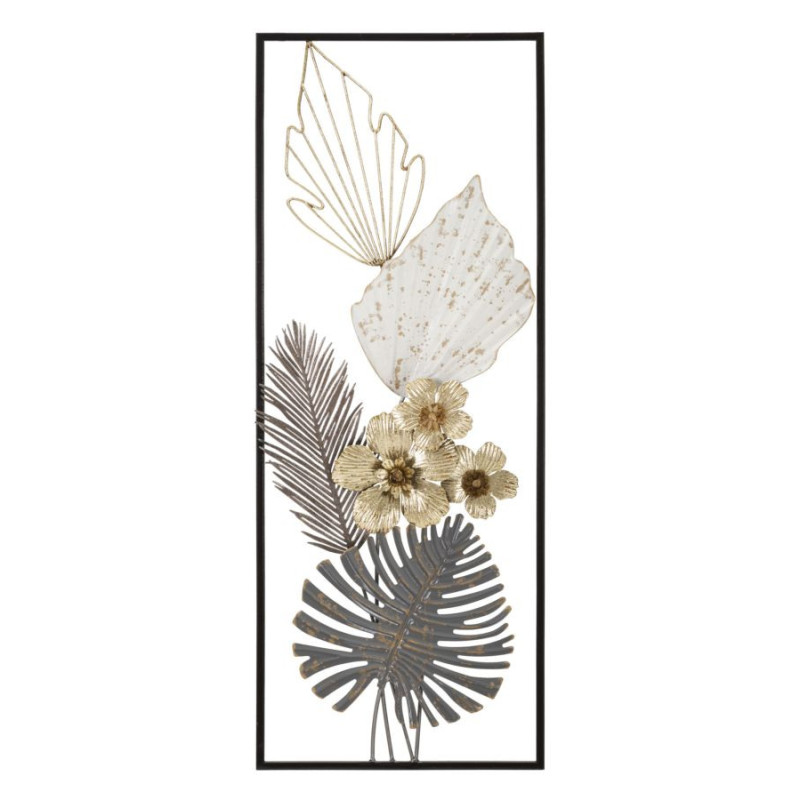 Décoration murale design bohème Feuilles & Fleurs Métal Noir Beige Gris Doré Classic H 74 cm 