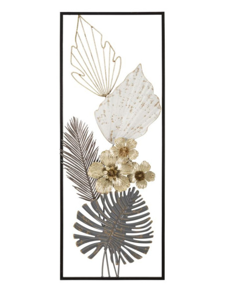 Décoration murale design bohème Feuilles & Fleurs Métal Noir Beige Gris Doré Classic H 74 cm 