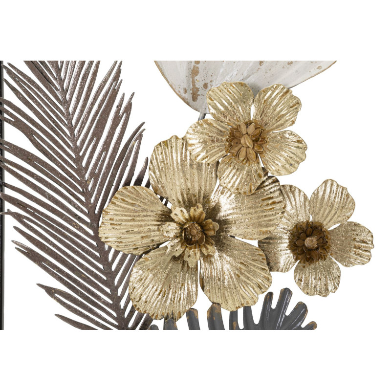 Décoration murale design bohème Feuilles & Fleurs Métal Noir Beige Gris Doré Classic H 74 cm 