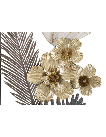 Décoration murale design bohème Feuilles & Fleurs Métal Noir Beige Gris Doré Classic H 74 cm 