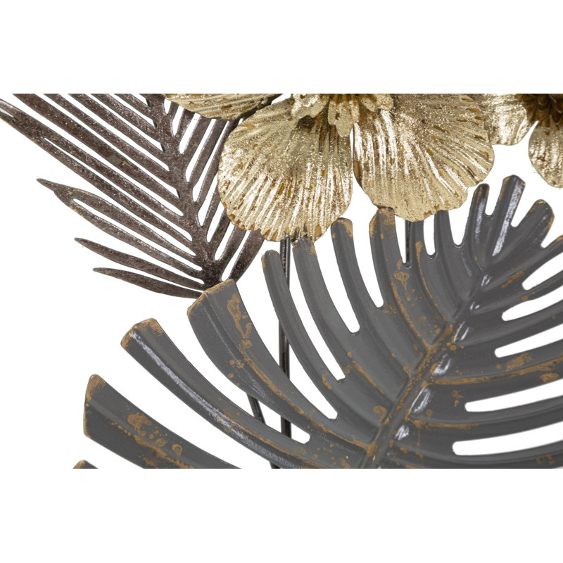 Décoration murale design bohème Feuilles & Fleurs Métal Noir Beige Gris Doré Classic H 74 cm 