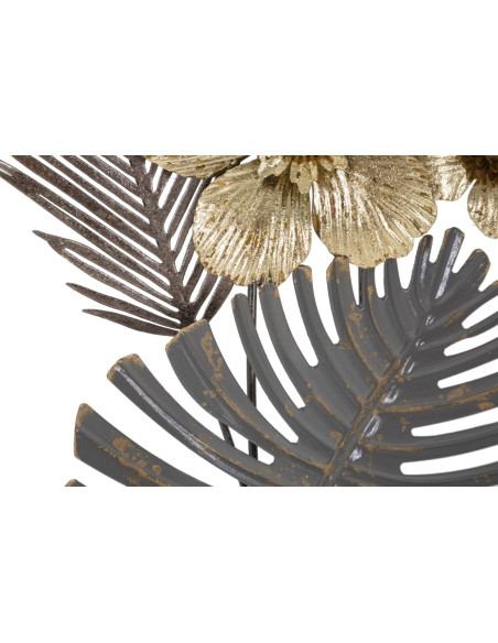 Décoration murale design bohème Feuilles & Fleurs Métal Noir Beige Gris Doré Classic H 74 cm 