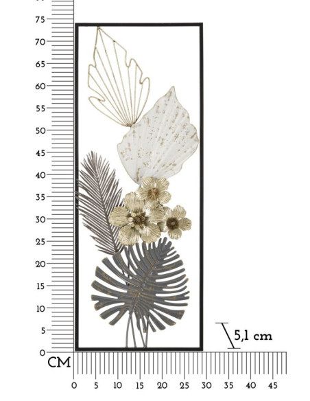 Décoration murale design bohème Feuilles & Fleurs Métal Noir Beige Gris Doré Classic H 74 cm 